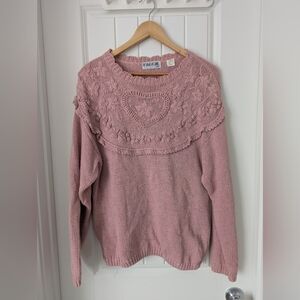 Vintage Pink Cotton/Rami Sweater With Floral And Heart Design Size Large